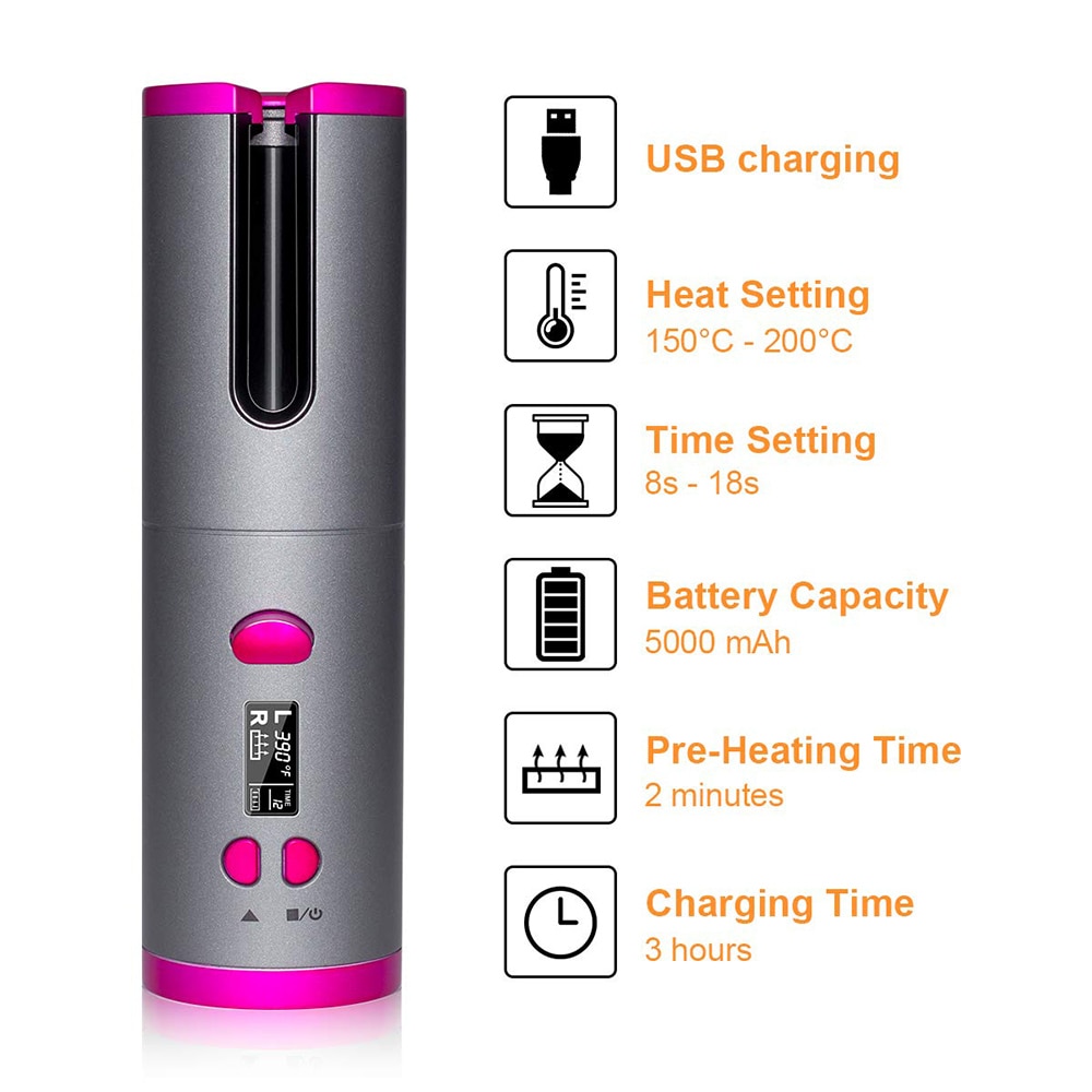Rizador de pelo inalámbrico de cerámica automático, ondulador de pelo inalámbrico con USB, para playa