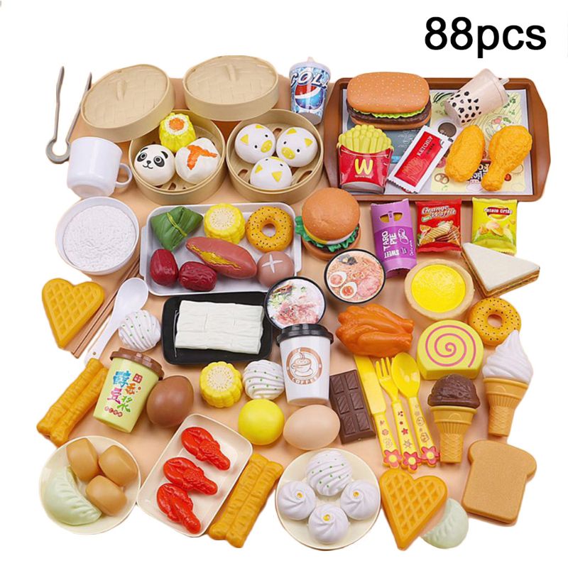 56/58/88 stk / sæt børn simulering damper burger sæt måltid mad køkkenudstyr: 88