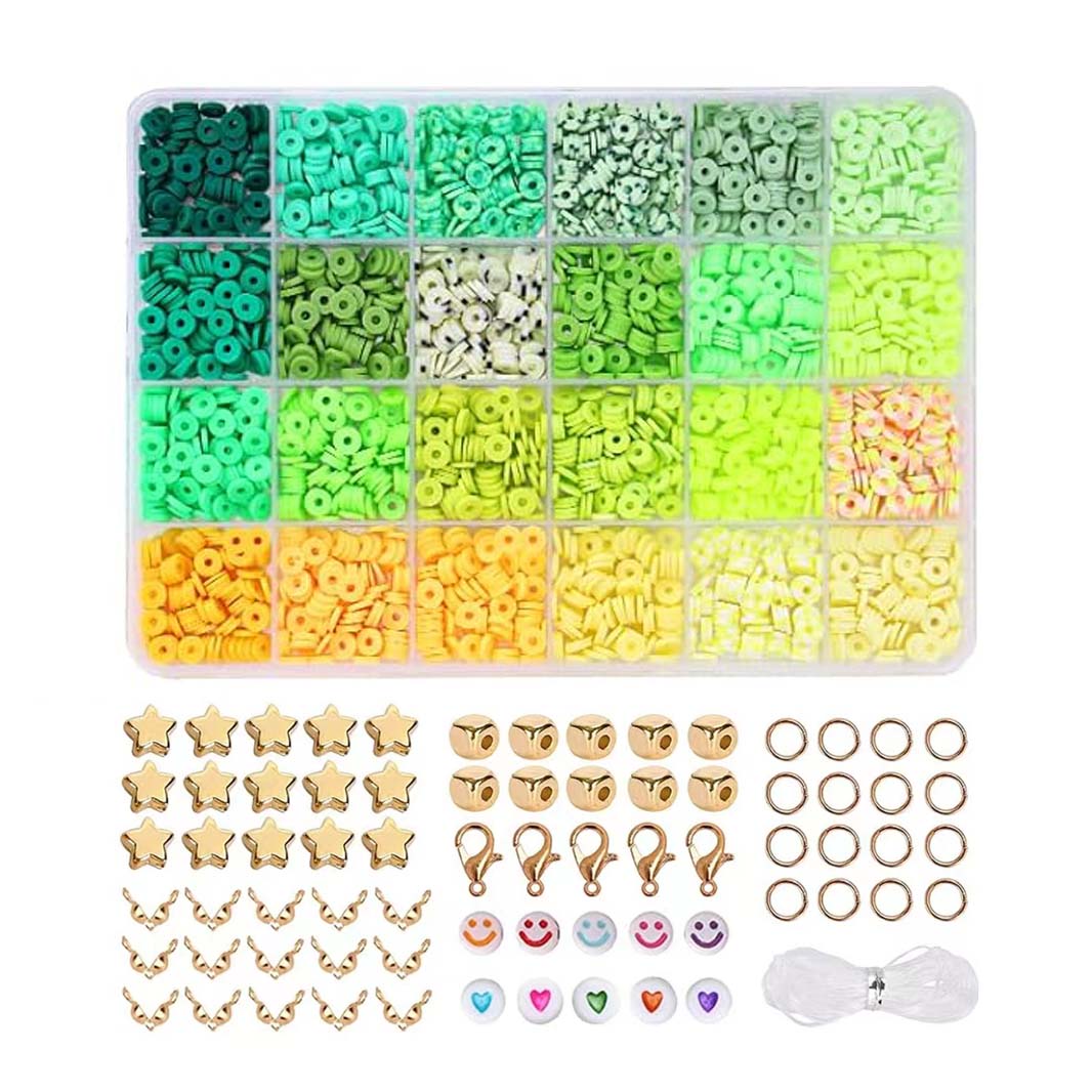 El kit para hacer pulseras de cuentas de arcilla de 2400 piezas incluye cuentas sueltas y hilo para manualidades de joyería DIY para niñas: Verde