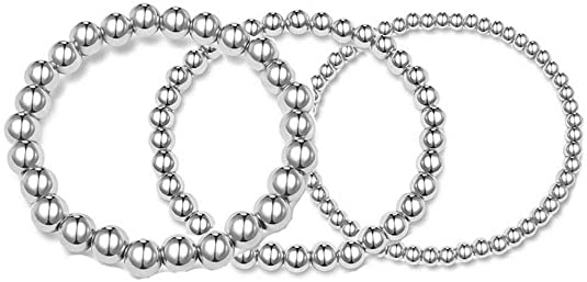 3er -einstellen 4/5/6mm strecken-armbänder mit goldenen kugeln in silberoptik, elastisches, dehnbares kordelseil, geeignet für damen: Bildfarbe
