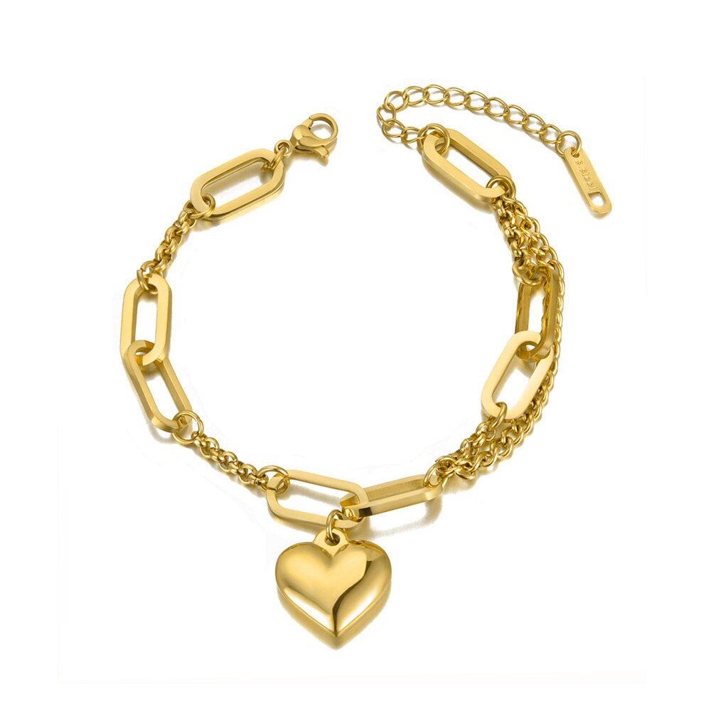 Lokaer Original Stainless Steel Heart Charm Bracelets For Women Girl Bohemia Chain & Link Bracelet Jewelry B20090: Gold-color