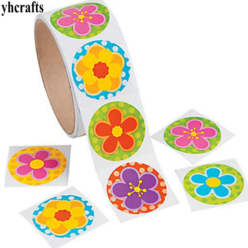 1 Roll(100PCS)/LOT pinguino adesivi di carta Ragazze regali di compleanno Per Bambini fai da te giocattoli Scuola Materna articoli di attività oggetti Decorativi di Favore: 100PCS flower