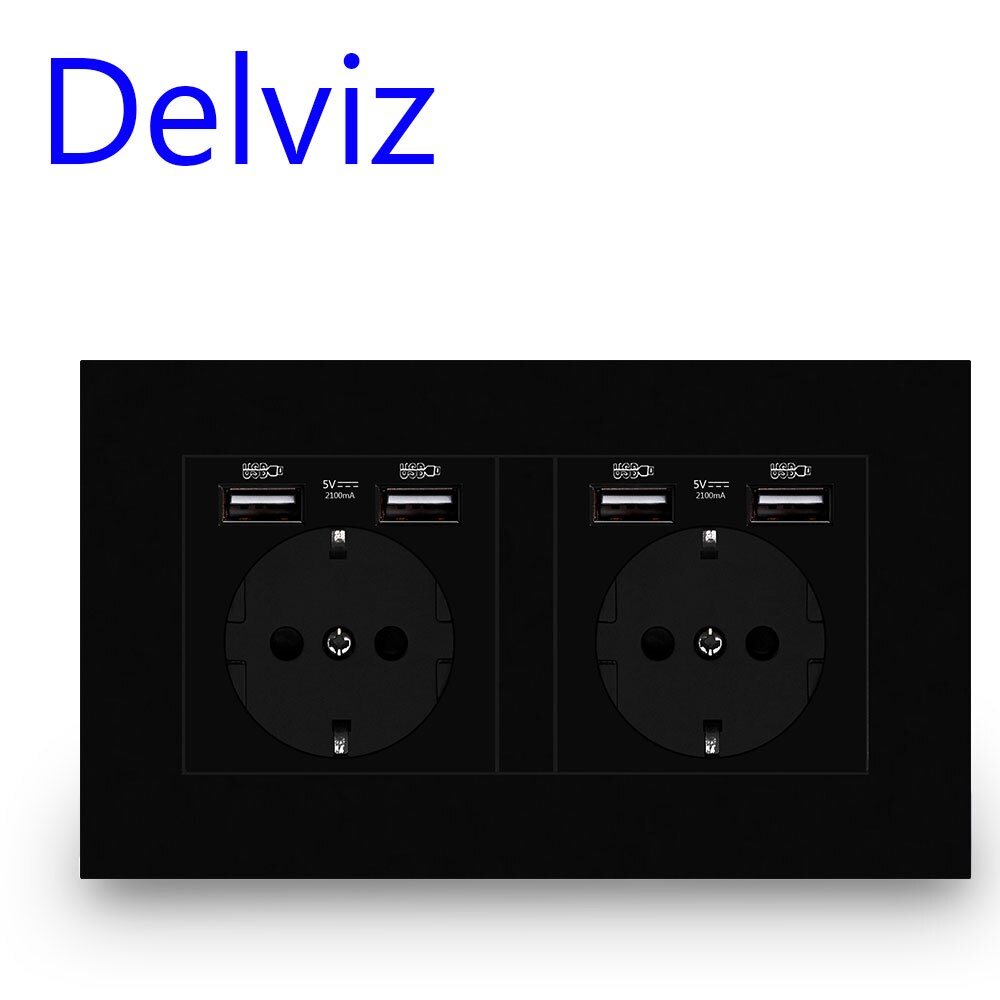 Delviz eu standard usb-kontakt , 16a strømuttak, strømpanel fire usb-grensesnitt tysk type stikkontakt, dobbel ramme vegg 4 usb-uttak: Type 12