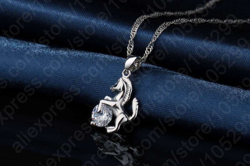 Trendy Horse Pendant 925 Sterling Silver Jewelry Cubic Zircon Necklace Earring For Women Wedding Set