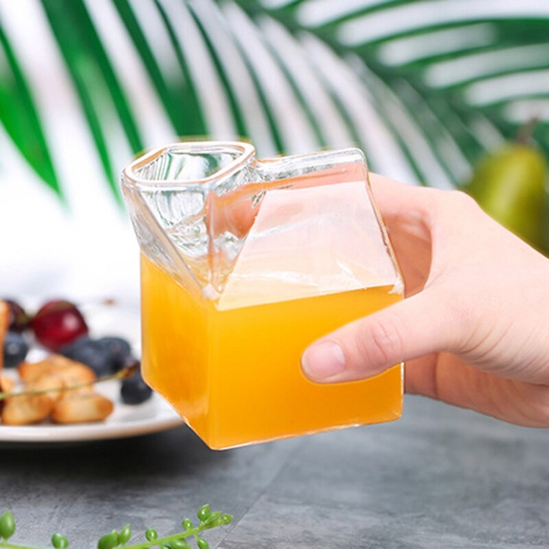 1 Piece 300ML Half Pint Milk Carton Style Mini Creamer Jug Glass Milk Mug