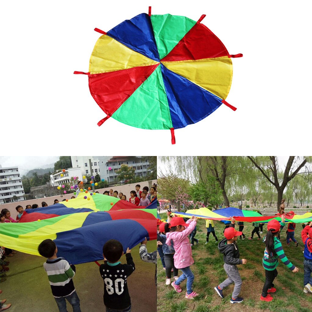 I bambini multicolori 6 ~ 16ft giocano a paracadute con il giocattolo dei giochi di cooperazione delle maniglie