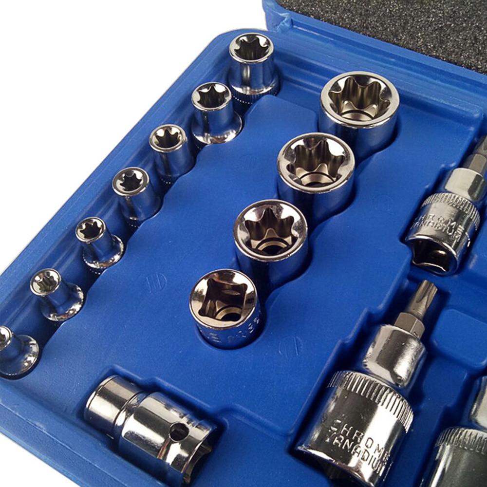 30Pcs Male Female Torx Star Socket Bit Set E & T Sockets Torx Bit Set 1/4 3/8 1/2 inch Drive Torx Socket Set with Storage Case