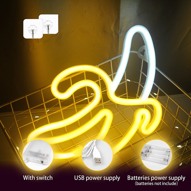 Wanxing Banana Neon Signs LED USB/Battery Powered Neon Lights for Christmas Room Wall Kids Bedroom Birthday Party Bar Decor