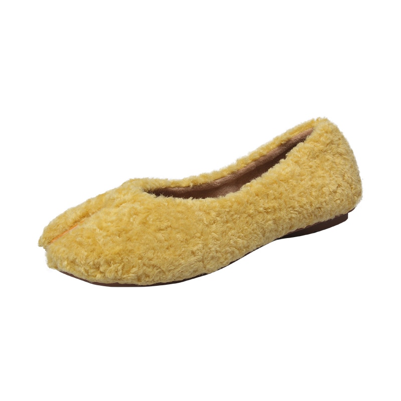 Kudde vrouw schoenen split teen tabi ninja flats korte casual draver effen harige loafers koreaanse femme schoenen winter schoenen