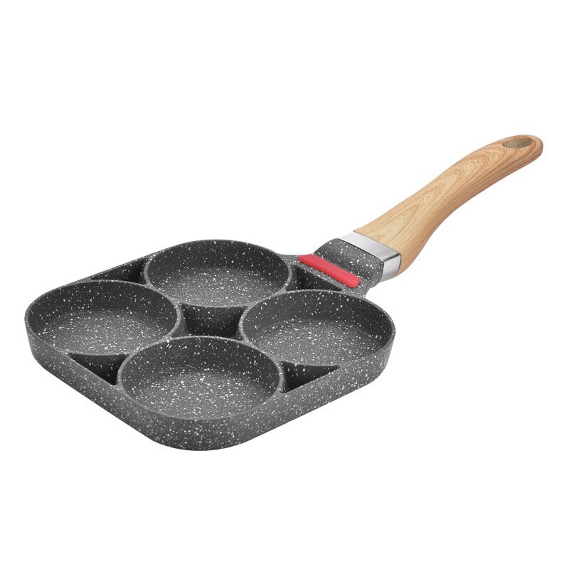 4 Hole Omelet Pan for Burger Egg Ham Pancake Maker Wooden Handle Frying Pan: Default Title