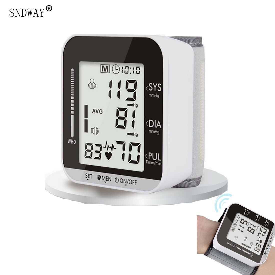 Sndway automatisk digitalt håndleds blodtryksmåler engelsk elektrisk tonometer blodtryksmåler pr oximeter ældre sund pleje