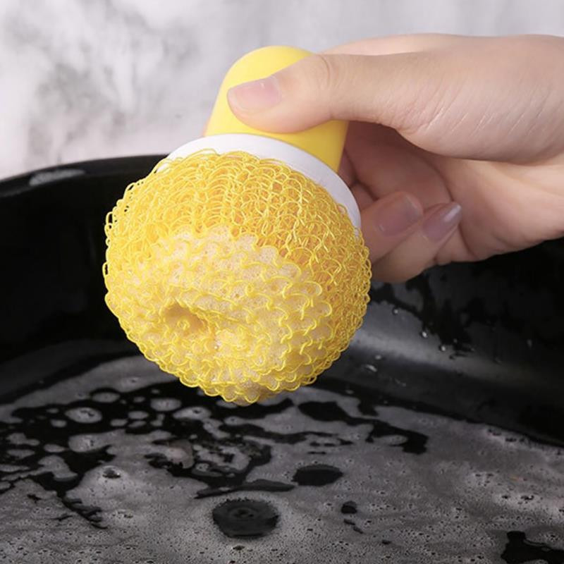 Pot Cleaning Brush Ball Non-scratch Dish Scrubber Scrubbing Pad Scouring Pad Handle Kitchen Cleaning tools