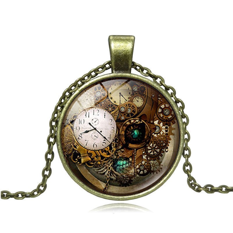 Steampunk Klok Ketting Klok Art Foto Glas Cabochon Hanger Collier Vrouwen Steampunk Sieraden