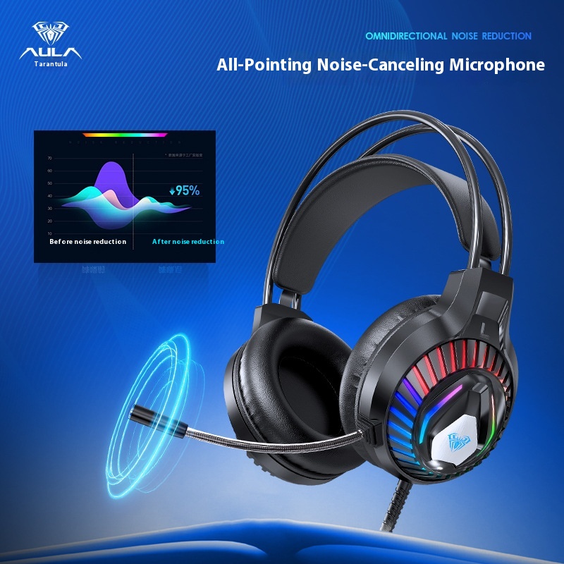 AULA S605 Gaming Headset - Kabelgebunden USB, RGB Stereoskopisch, Aktive Geräuschunterdrückung, Mikrofon