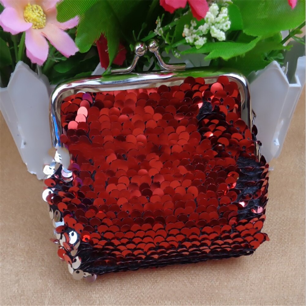 Sequins Mini Wallet Clutch Pouch Portable Women Sequins Coin Purses Handbags Card Holder Keys Earphone Bags Oval 20g: Red