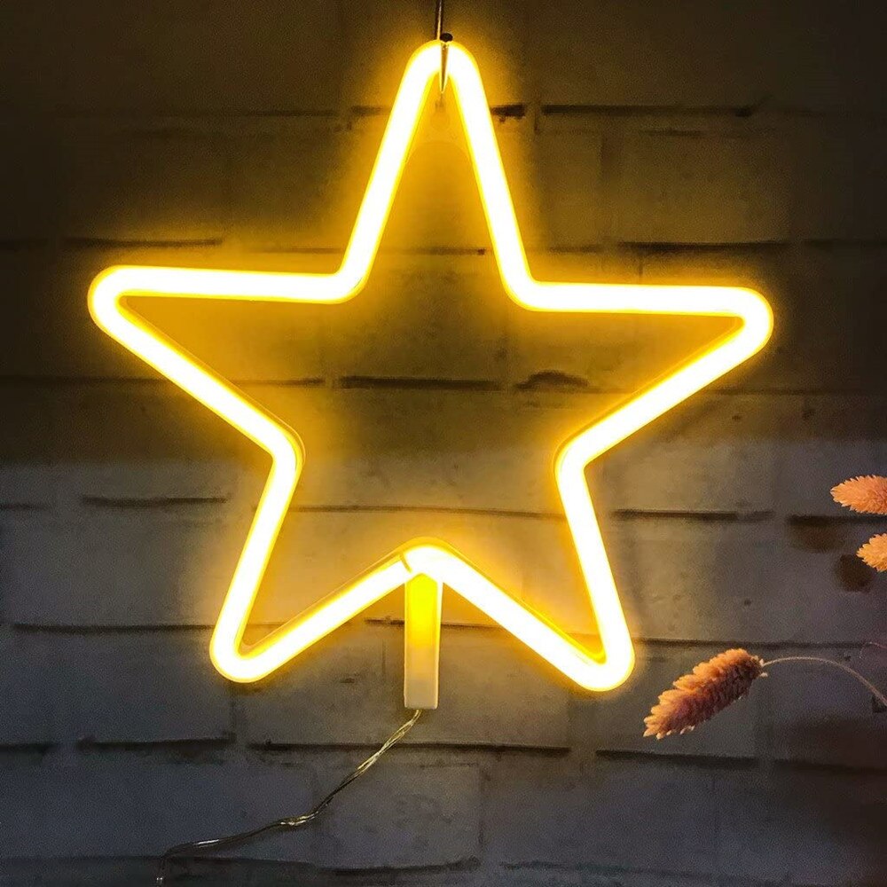 Førte neonskilte til vægdekoration usb eller batteridrevet stjerne natlys lamper kunst dekorativ til hjemmefest stue: Varm hvid