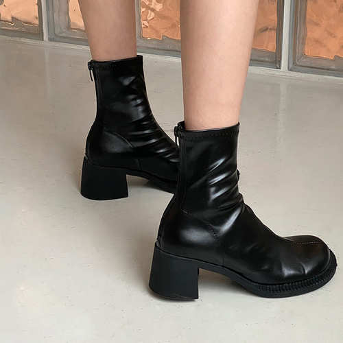 Grote hoofd stretch schoenen dames grove hak rits chelsea martin laarzen: Zwart / 40