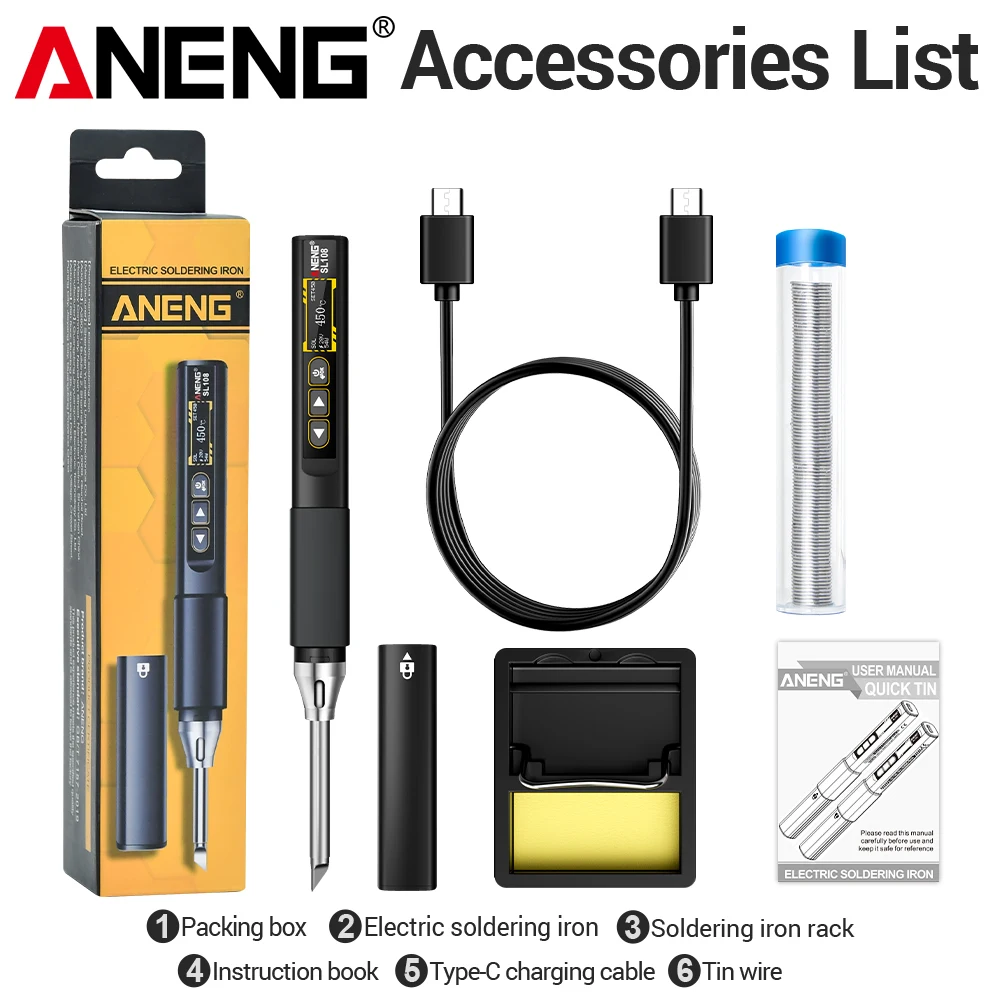 ANENG SL108 Electric Soldering Irons kit PD 96W QC Adjustable Temperature Fast Heat Portable Digital Smart Soldering Iron Tools: GRAY