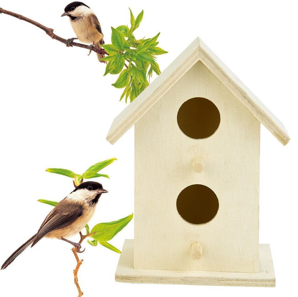 Portable Wooden Bird House Wall-mounted Wooden Outdoor Bird Nest Birdhouse Wooden Box Natural Wooden Bird Cage: Default Title