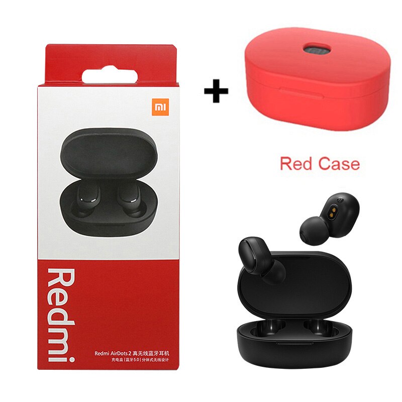 Originele Xiaomi Redmi Airdots 2 Fone Bluetooth Koptelefoon Draadloze Hoofdtelefoon Met Microfoon Handsfree Oordopjes Redmi Airdots 2 Headset: with Red Case