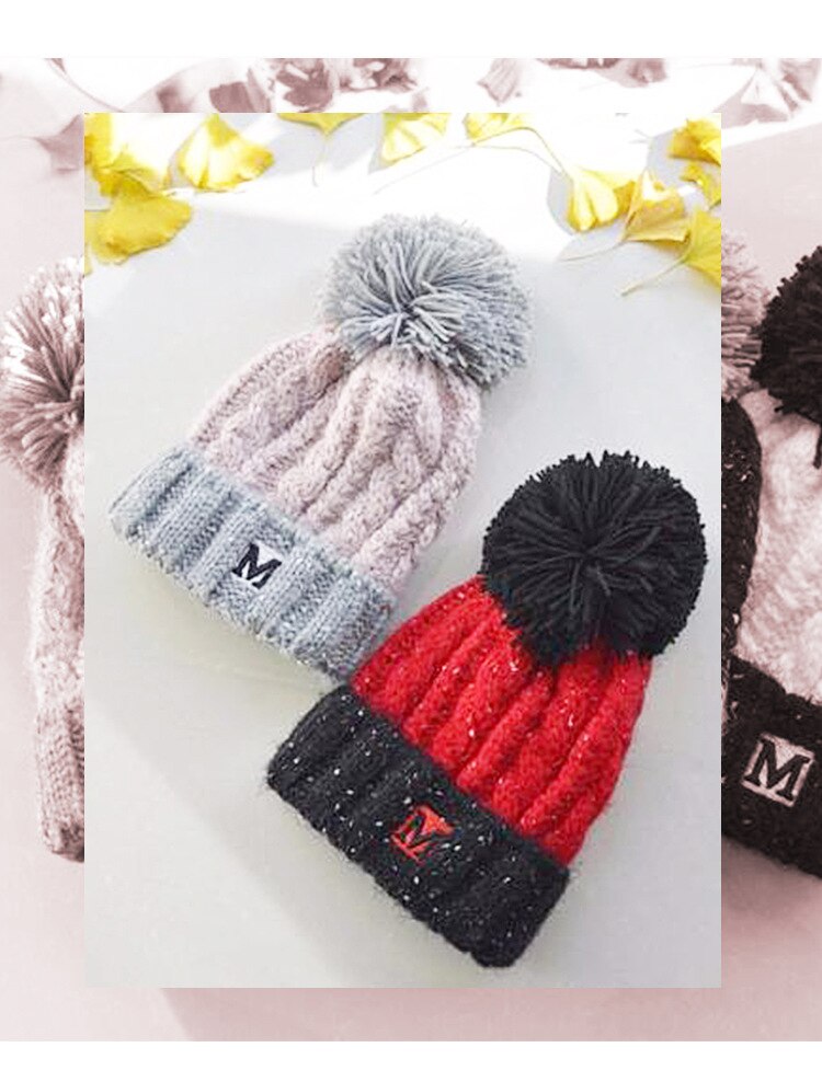 Geborduurde letters effen kinderwintermuts wollen streep gebreide kindermuts gehaakte meisjesmutsen winter jongensmuts babymutsen