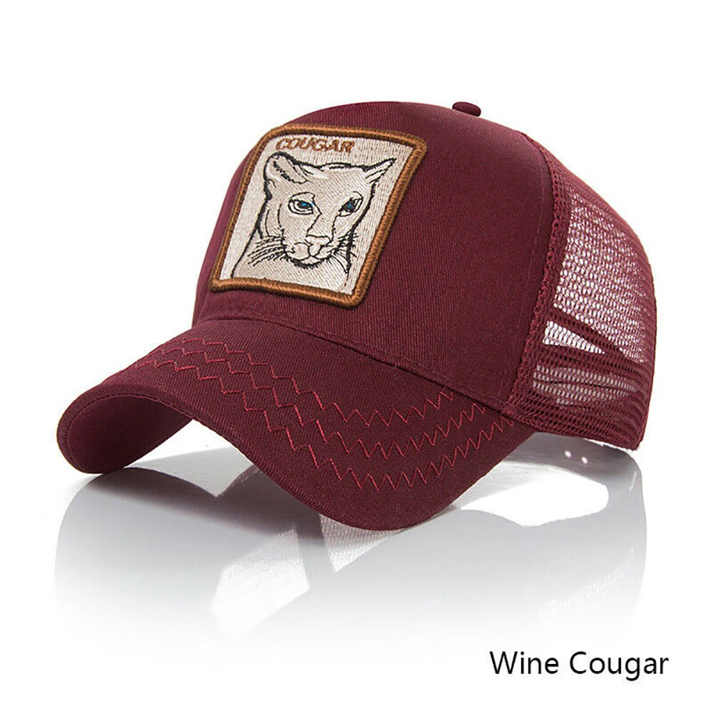 Personality Baseball Caps Animal Embroidery Pattern Hip Hop Hats Men Summer Breathable Mesh Streetwear Bone Unisex: Cat wine red