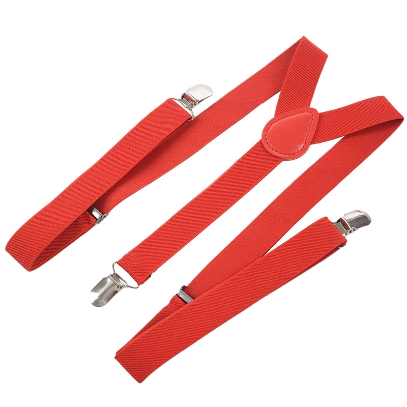 Kvinner menn klips på justerbare bukser elastisk y rygg seler seler - rød
