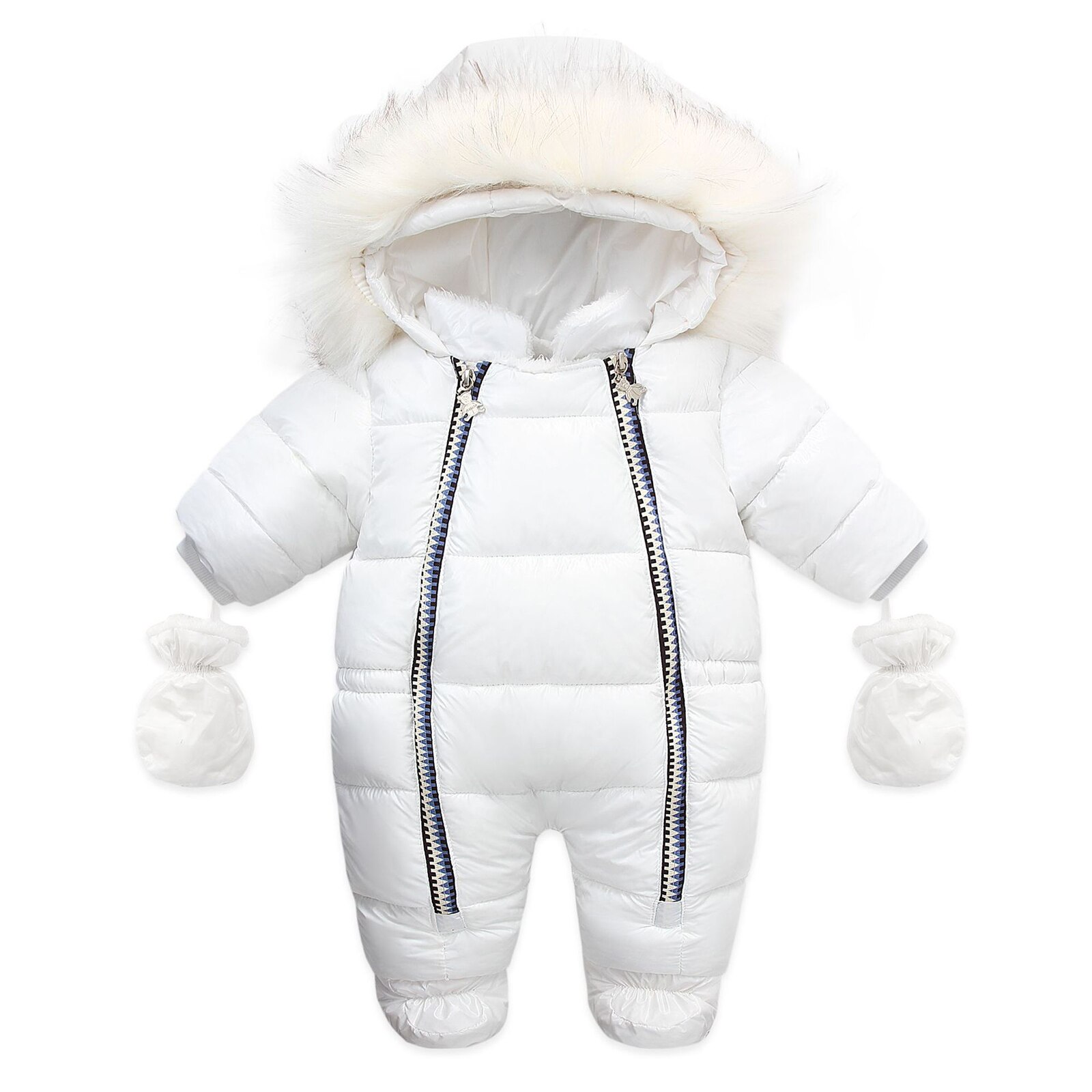 Macacão infantil de pele com capuz, macacão infantil de pele com luvas, impermeável, verniz, zíper, newbron: Branco / 6 m