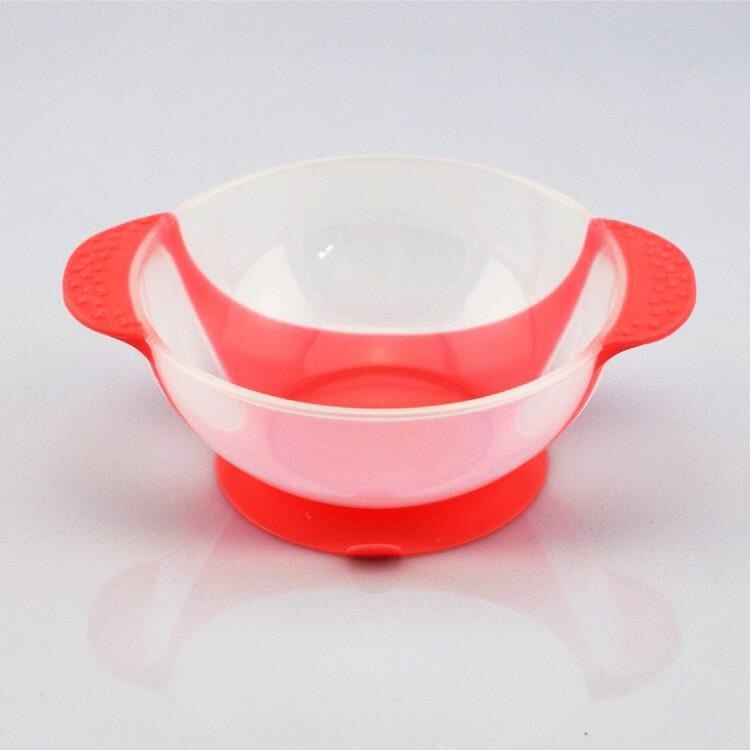 Cuenco de alimentación para bebé, juego de tazón con ventosa, cuchara con detección de temperatura, vajilla para bebé, platos de aprendizaje, tazón de comida para niños: One Red Dishes