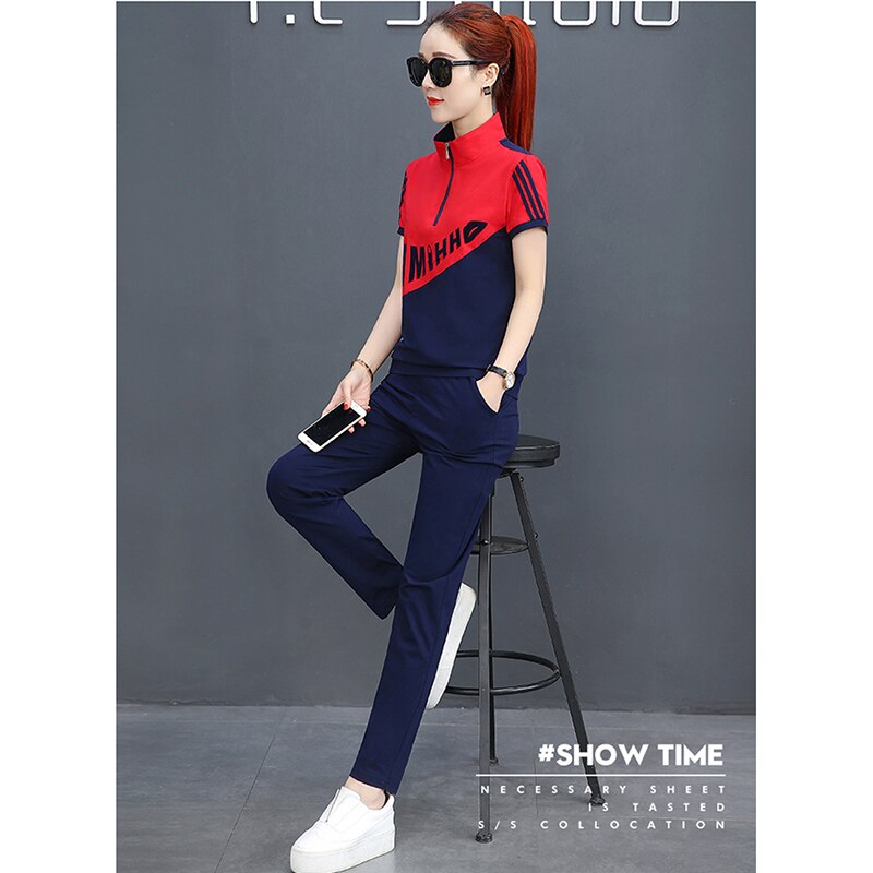 Tuta sportiva da Golf a maniche corte pantaloni estivi da donna 2021 abbigliamento da donna Casual in due pezzi allentato e sottile di nuova moda: Rosso / XXXL