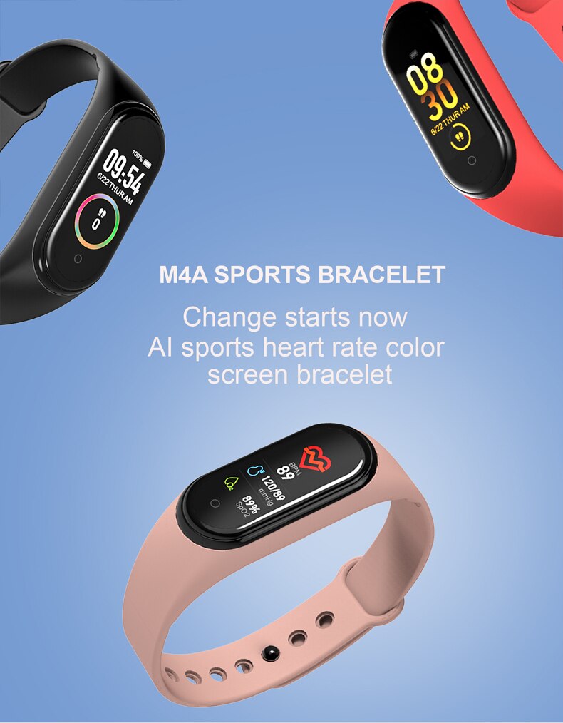 M4 smarte armbånd aktivitet tracker blodtryk puls måling ure fitness smart band puls armbånd  pk 115 plus