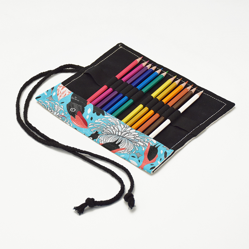 Estuche de lona con 12/24/36/48/72 agujeros, bolsa de almacenamiento de papelería escolar, estampado a la , para lápices, rollo de bolígrafo, cortina Unisex