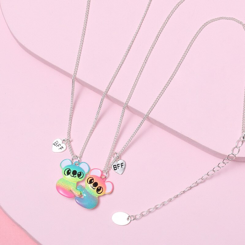 2PCS/Set Cartoon Cat Shape Pendant Chain Best Friends Necklace BFF Friendship Children's Jewelry for Girls: Style 12