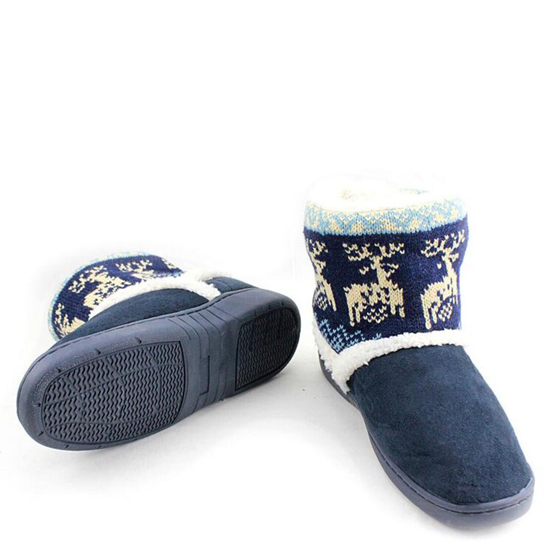 Botas de nieve de invierno con estampado de ciervo, botines gruesos de alce para mujer, par de botas de felpa, botas cortas para interiores con forro de piel