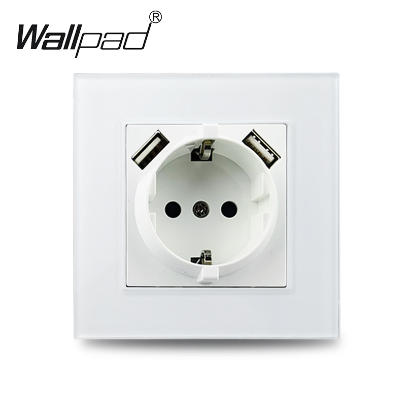 Wallpad EU Standard Single Power Socket Touch Switch Usb Wall Sockets Double Triple Wall Quadruple Glass Sockets: Khaki