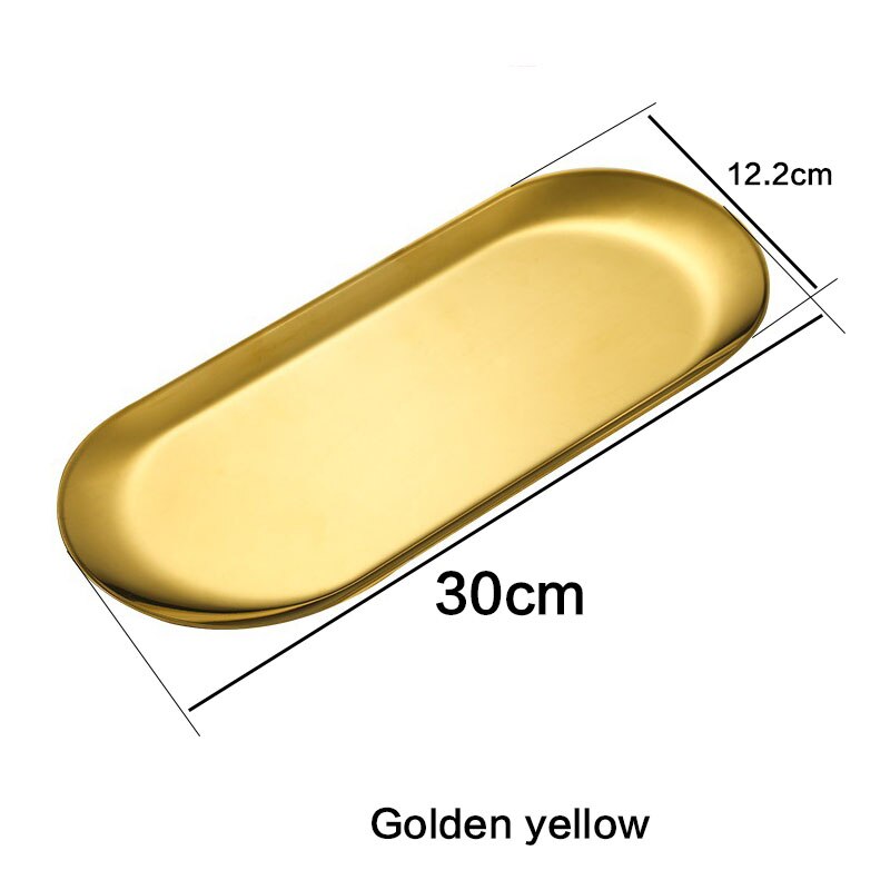 stainless steel plate restaurant tray snack western steak home kitchen tools Fruit plate barbecue plate gold and silver optional: Golden yellow  C