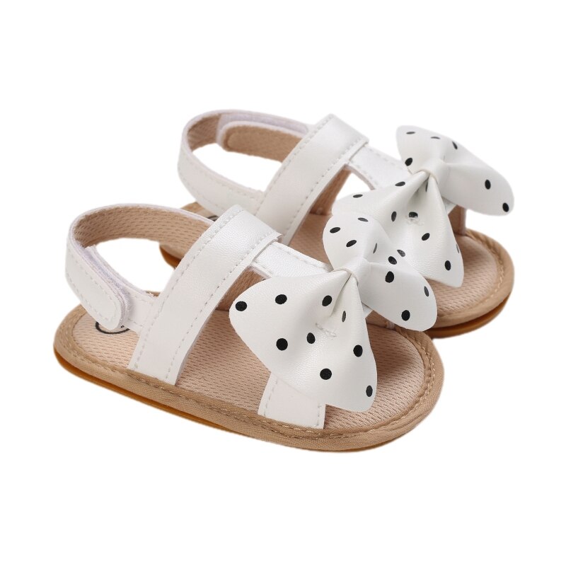 Baby Baby Meisje Schoenen Peuter Flats Sandalen Premium Zachte Rubberen Zool Anti-Slip Zomer Boog Golf Punt Kant Eerste walker Schoenen: WHITE / 13-18 months