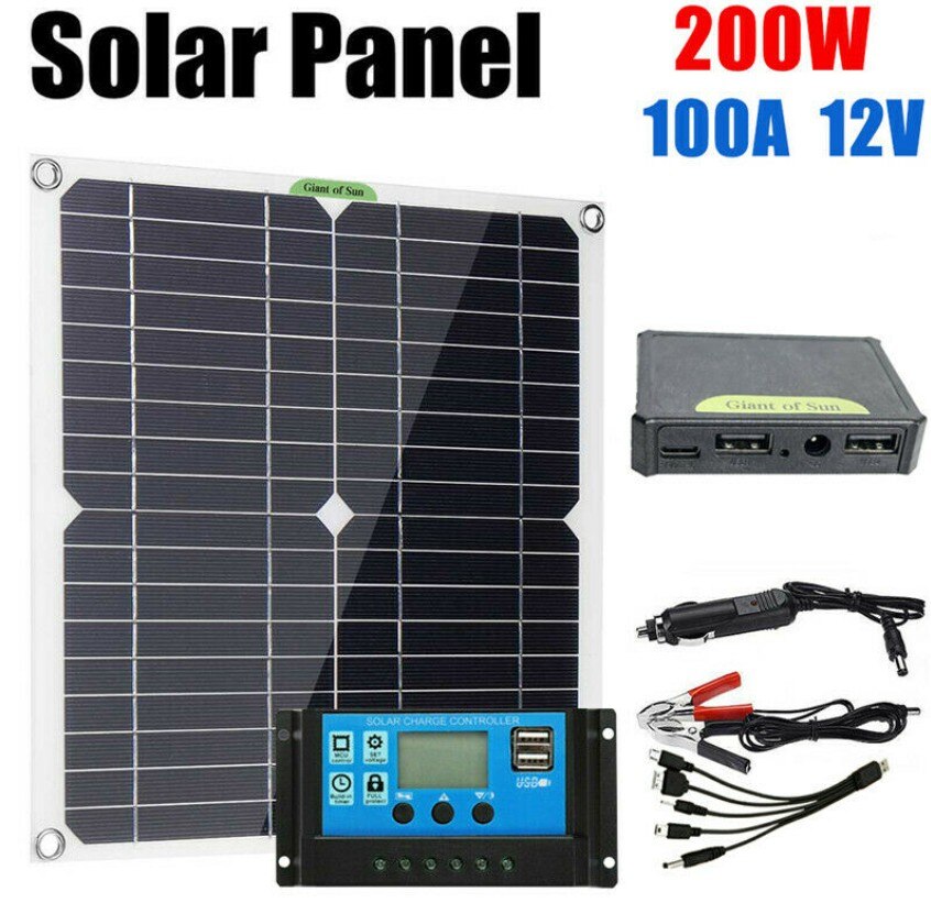 200 Watt Solar Panel Kit Portable Dual-USB with LCD Solar Controller 12V Folding Battery Charger with Controller Caravan Boat: panel-controller100A