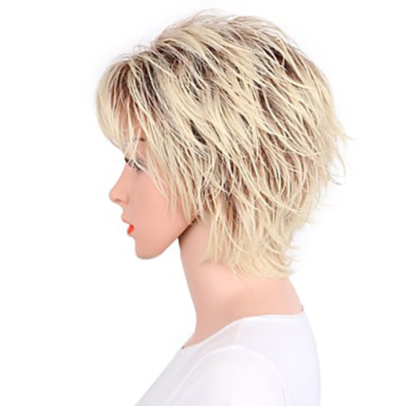 HAIRJOY zielone włosy syntetyczne kobiety blond z ciemnymi korzeniami krótkie kręstożek włókno termoodporne peruka