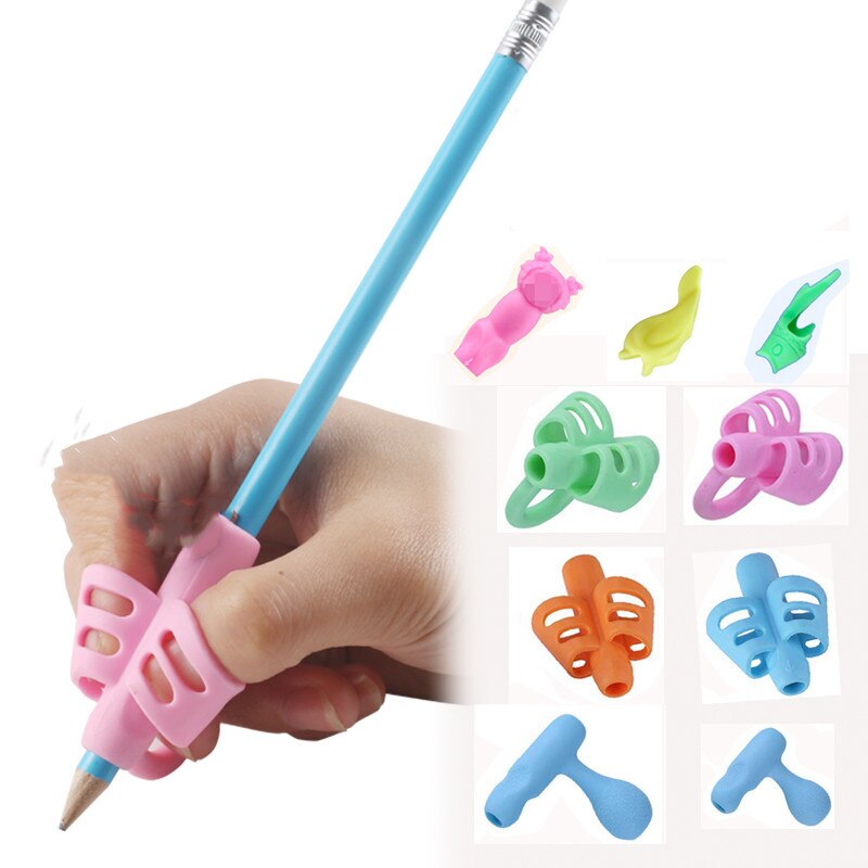 2pc blød lim tofinger let korrektion penholder pen greb læring skriveværktøj til studerende børn blyant træner stationær
