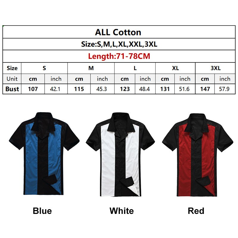 Plus Größe männer 50 s Mens Bowling Kleid Hemden Kurzarm Patchwork Rockabilly Stil lässig Baumwolle Bluse Männliche Kleidung