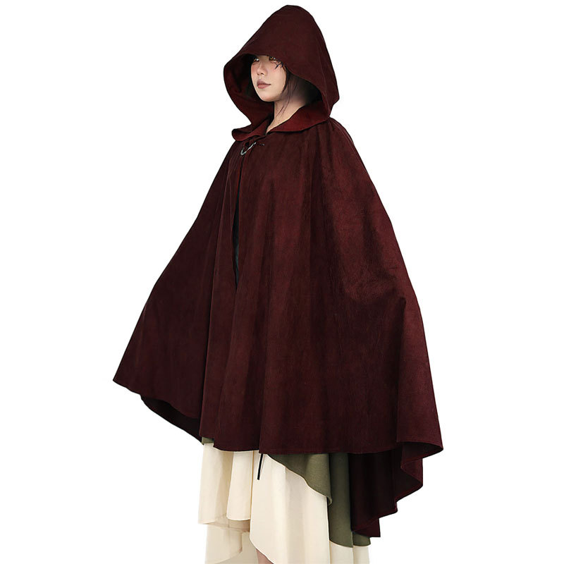 Cappa mantello Cosplay medievale lungo capo festa di Halloween delle donne degli uomini adulti maga lungo stregoneria Wicca Robe abito da nascondere rievocazione storica: XL / Borgogna