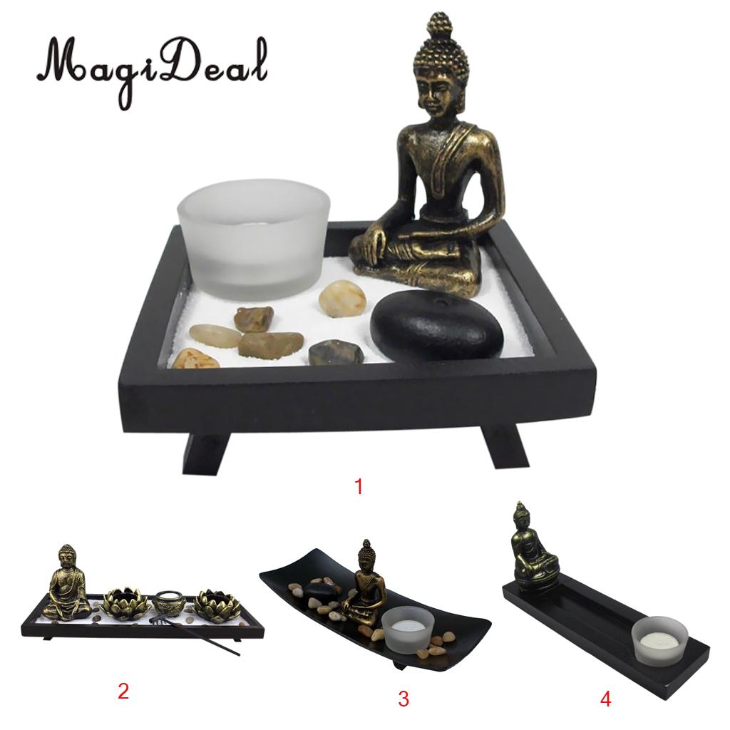 homyl Japanese Zen Garden Sand Tray Buddha Stones Fengshui Meditation Ornament for Home Shop Club Cafe Ba