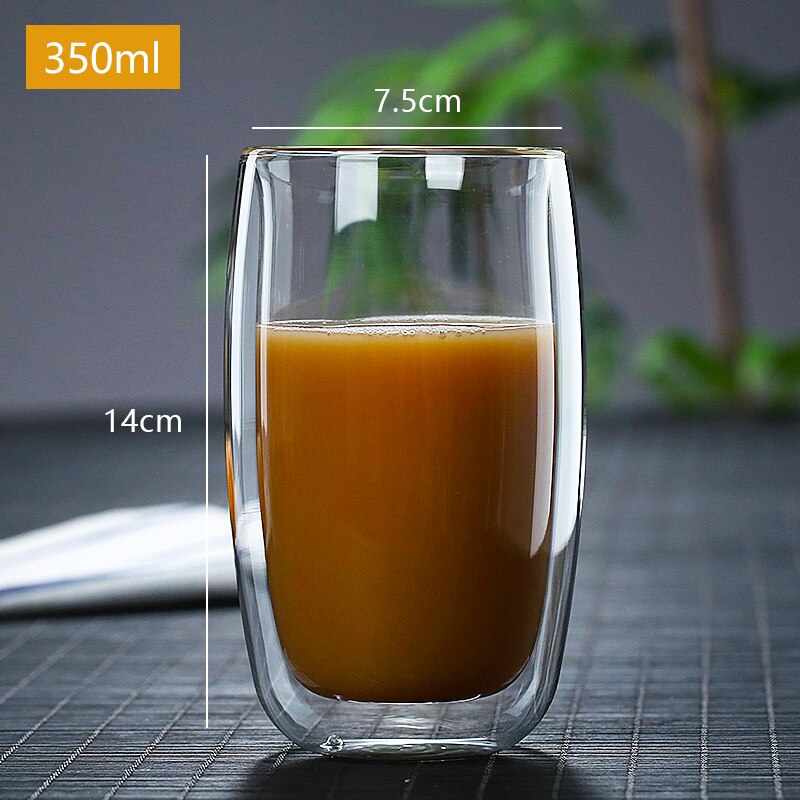 Heat Resistant Double Wall Glass Cup Coffee Mug Double Layer Reusable Carafe For Juice Milk Tea Beer Wine Beverage Latte Dessert: 350ML CB316-C