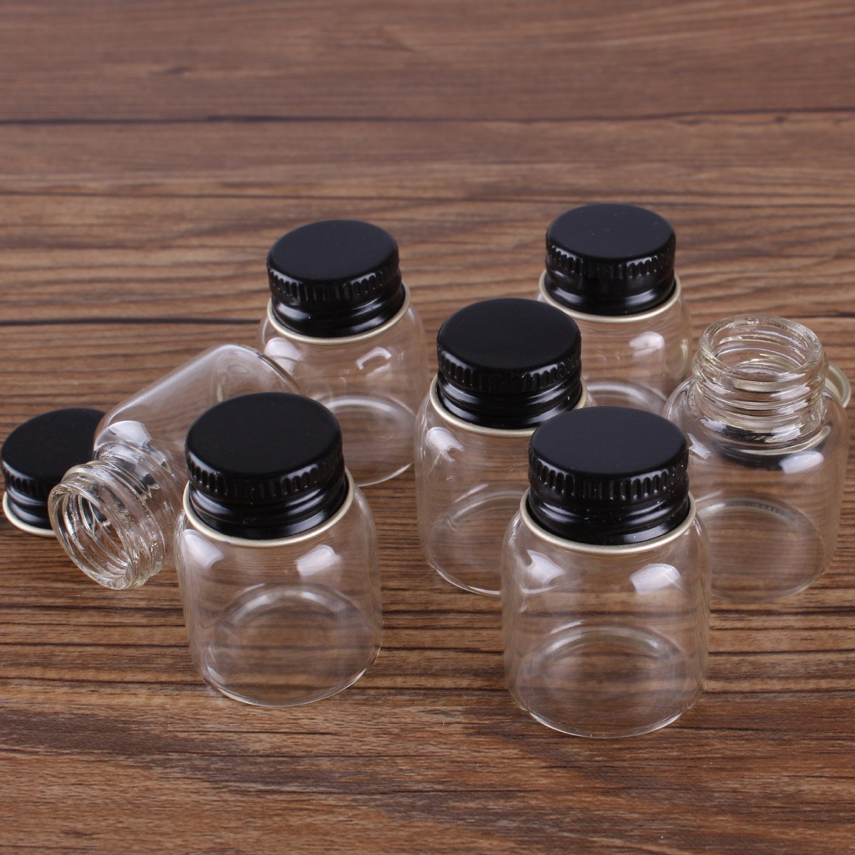 5pcs 8ml 27*35mm Mini Glass Bottles Glass Jars with Black Aluminum Lids Potion bottles Glass Vials for Wedding Favors