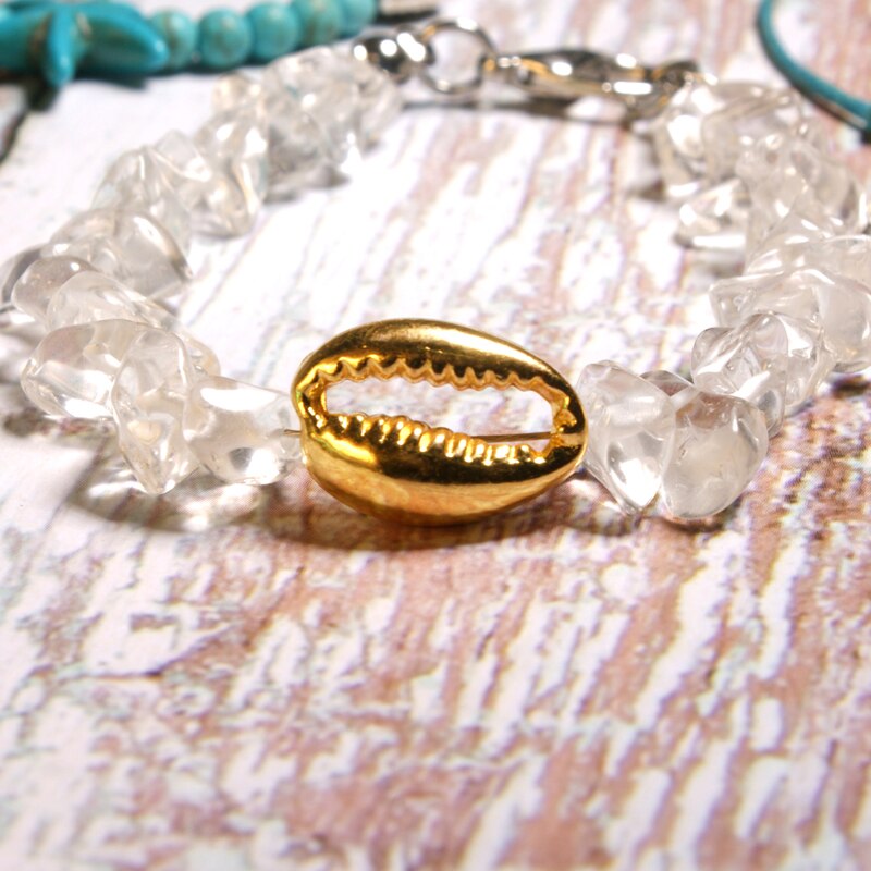 MOND MÄDCHEN Natürliche Quarz Hülse Fußkettchen Boho Yoga Seestern Lotus Freundschaft Sommer Fußkettchen für Frauen Schmuck