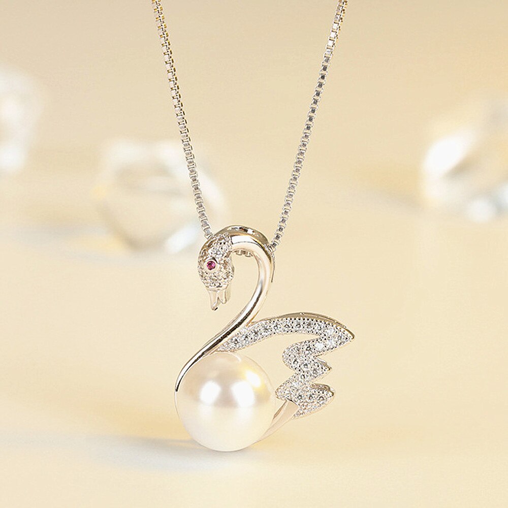 Schwanenperlen-aaa-zirkon-diamanten-edelstein-anhänger-halsketten für damen, weißgold-silber-farbe, choker-schmuck, bijoux: Default Title