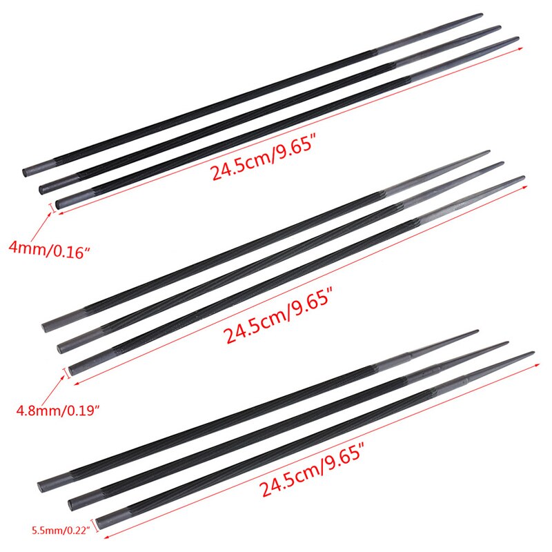 3x Pro 3/8" 4mm Round Chainsaw Saw Chain Files Filing Sharpener For Woodwork