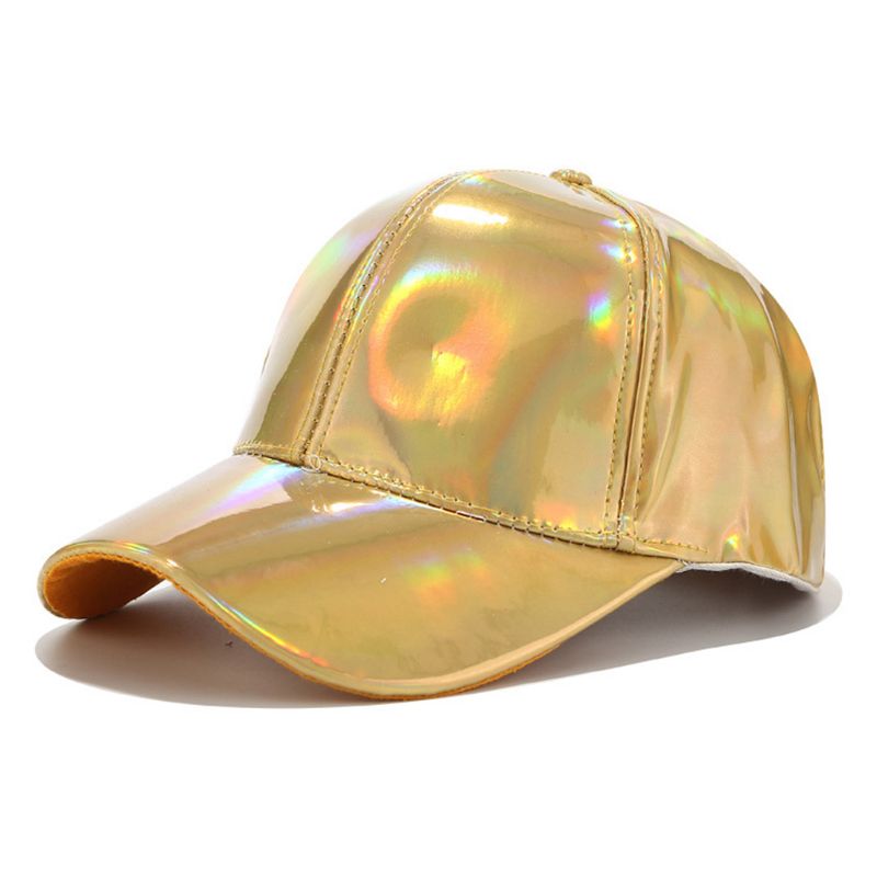 Mujeres Hombres Faux cuero gorra de béisbol brillo metálico holográfico Arco Iris reflectante Hip Hop ajustable Strapback Peaked sombrero: G
