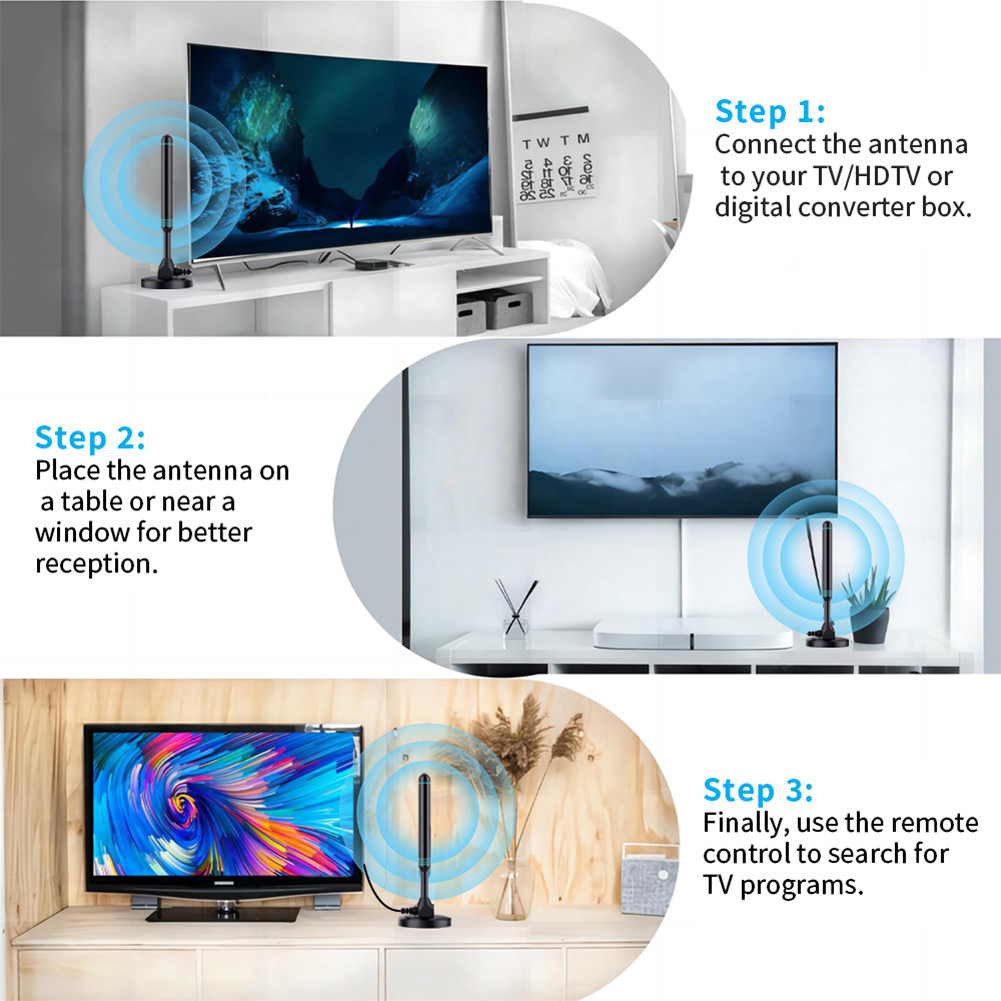 4K/1080P HD Digital TV Antenna with Signal Amplifier 480+ Miles Indoor Outdoor Antenna Magnetic Base VHF UHF Digital HD Aerial